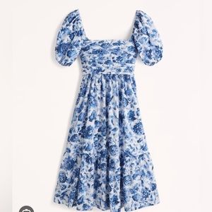 Abercrombie Ruched Puff Sleeve Midi Dress